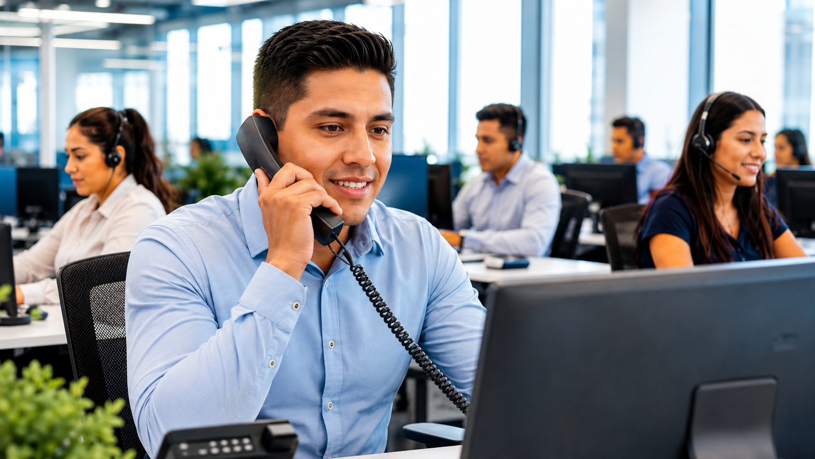 Equipo de call center usando Telefonía IP NabaCom